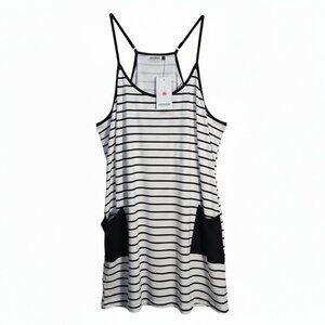NWT APRRAIN Black and White Striped Sleeveless Tank Dress with Pockets | 3XL